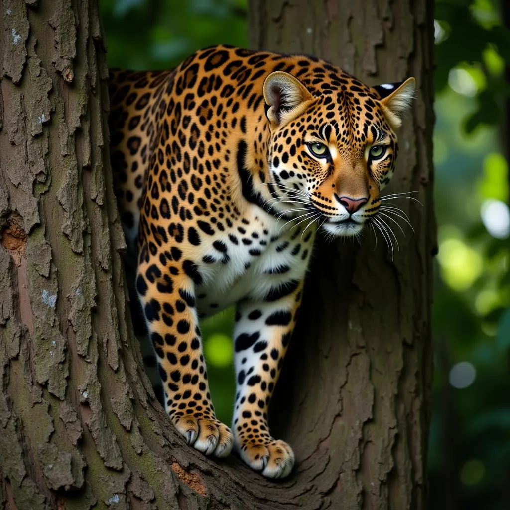 Leopard Perfectly Camouflaged in Jungle Tree