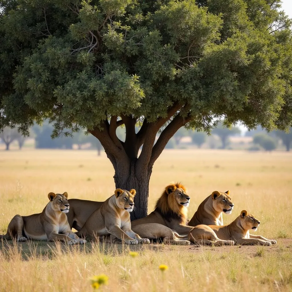 Lion Pride Resting in Shade