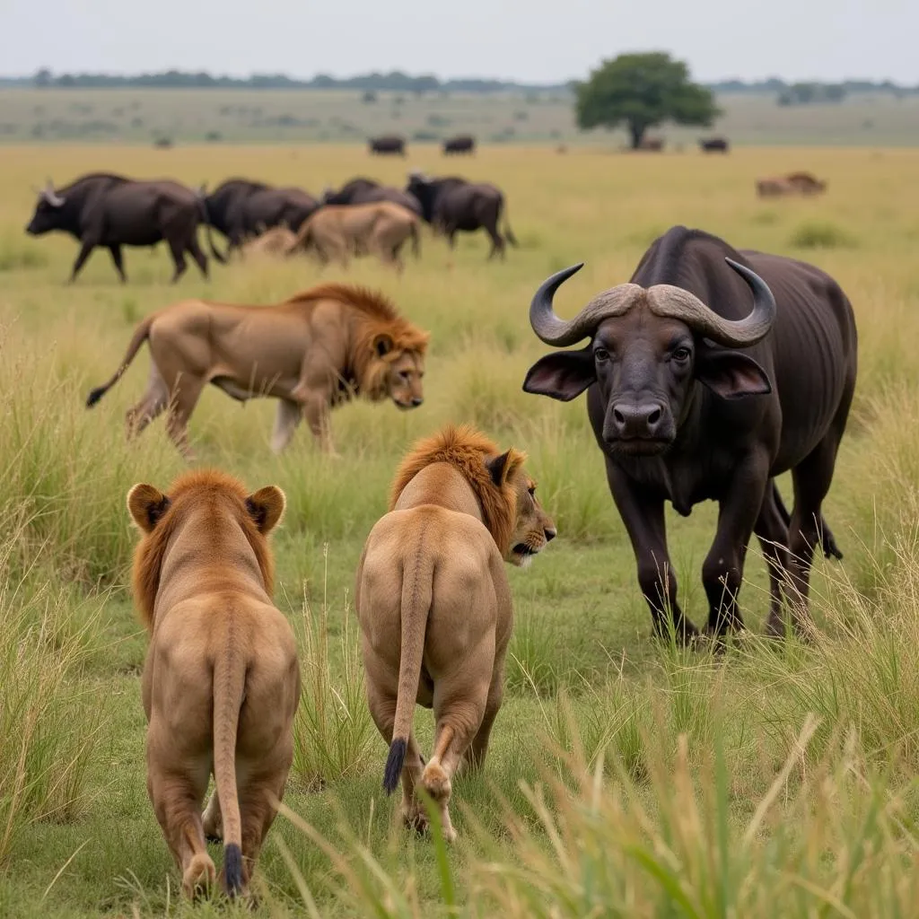 Lions Hunting African Buffalo