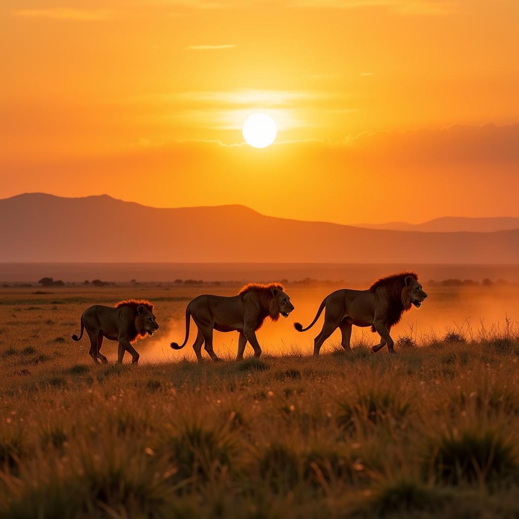 Lions Pride Roaming Serengeti