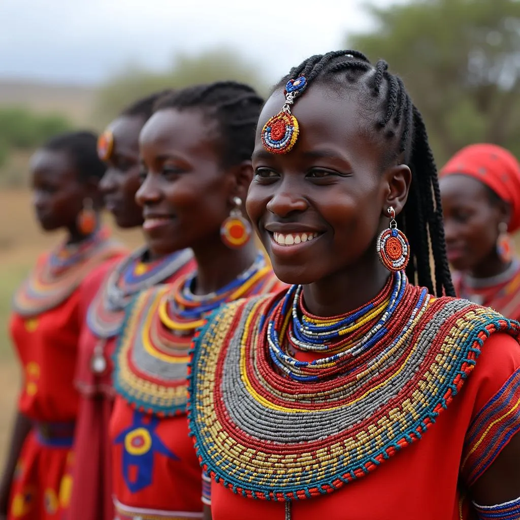 Maasai women showcasing intricate beadwork in Kenya