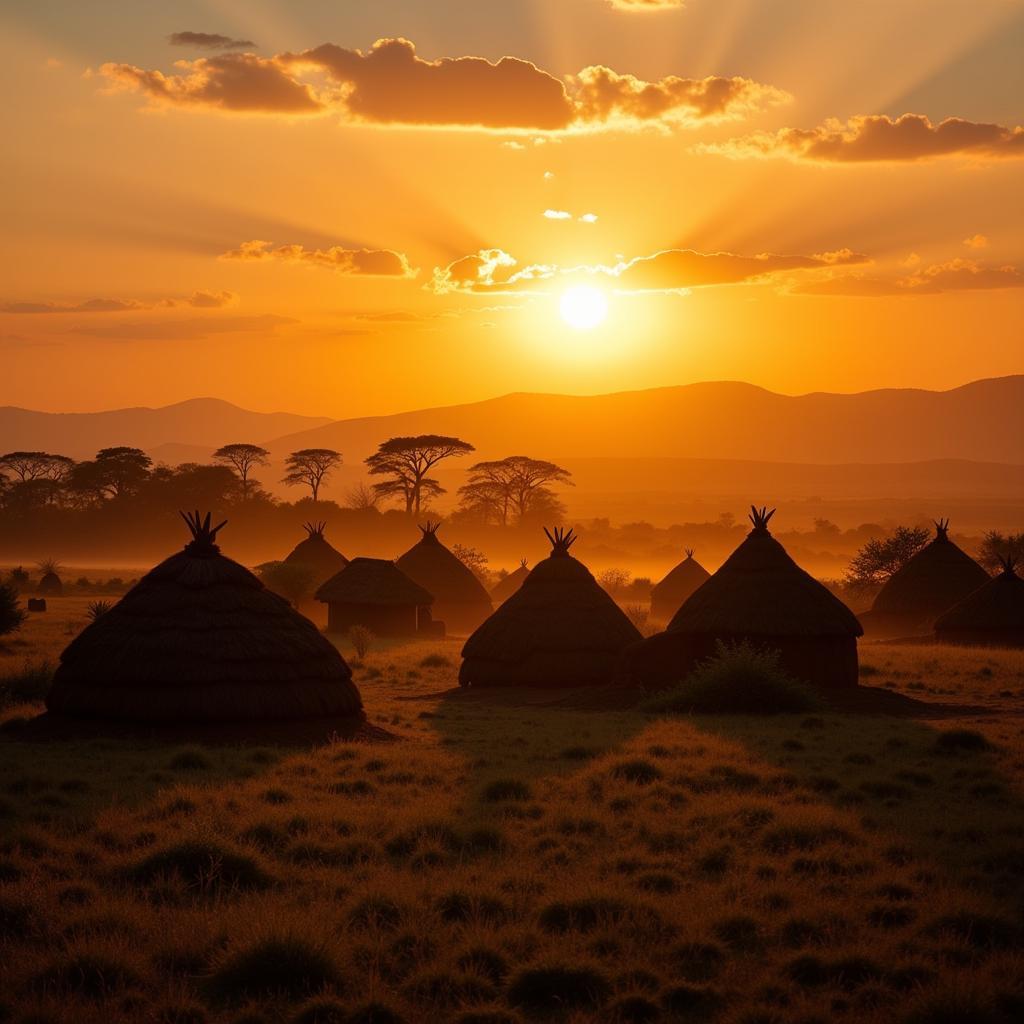 Maasai Village at Sunset Wallpaper