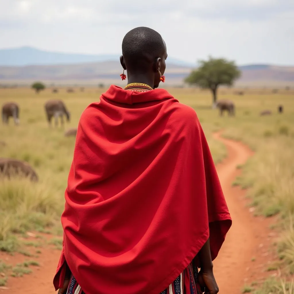 Maasai warrior with traditional attire in Kenya