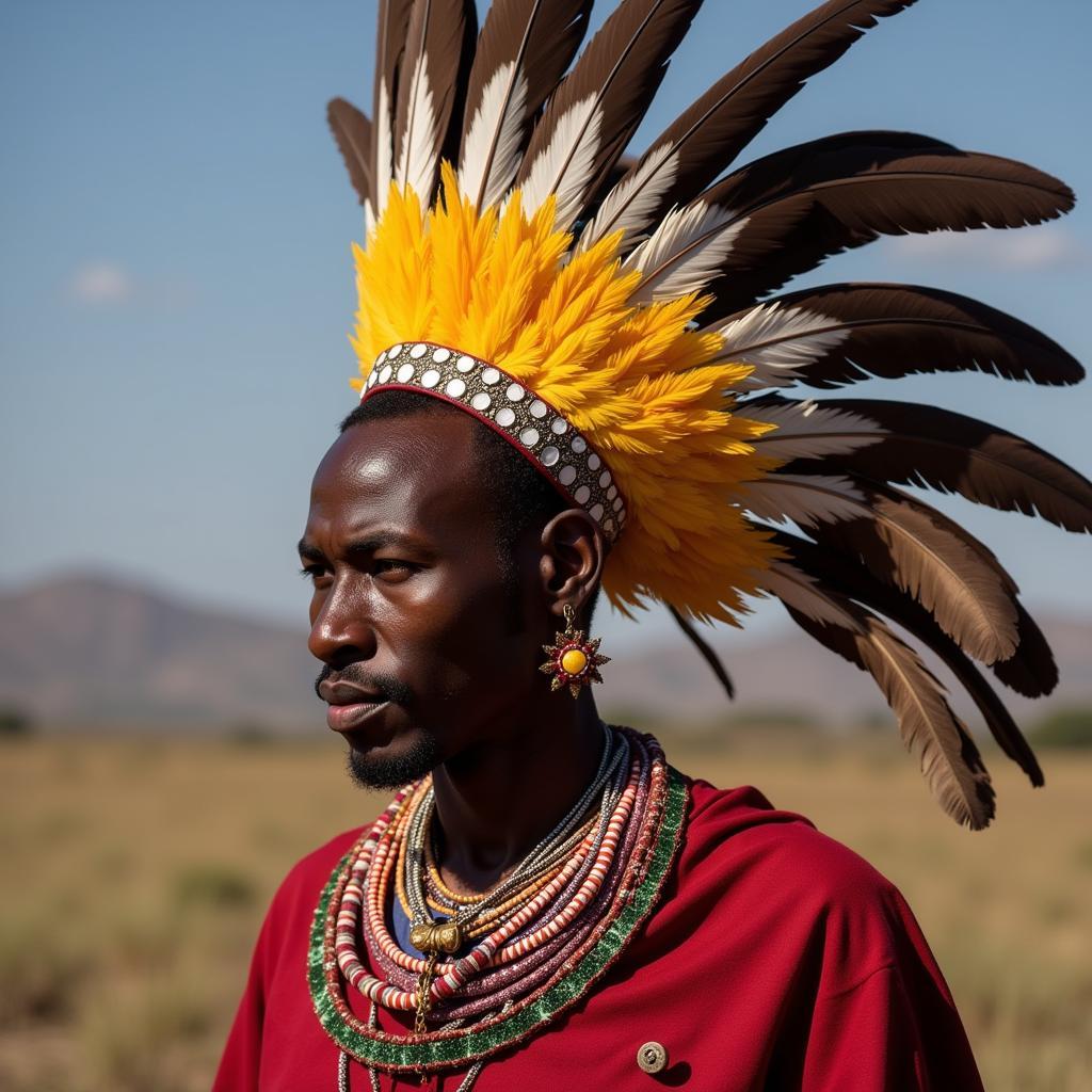 Maasai Warrior with Feathered Headdress