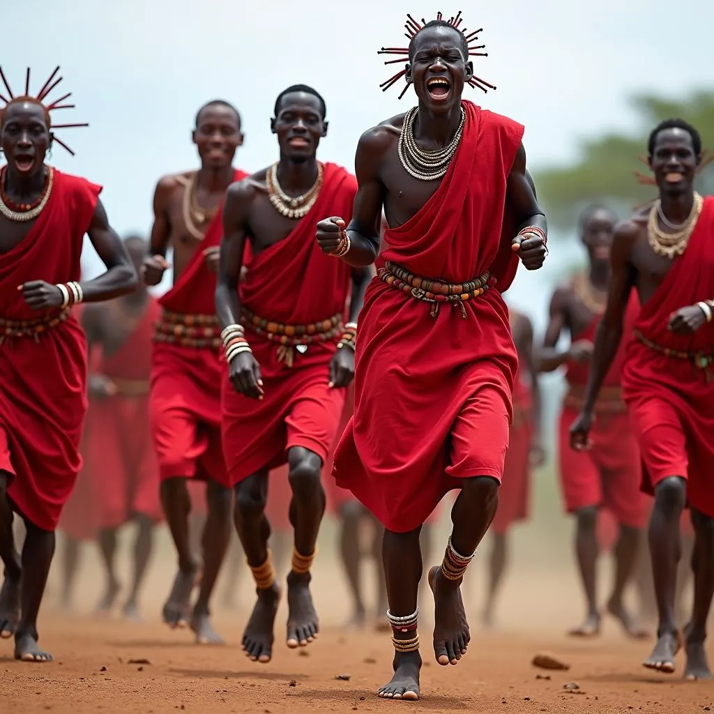 Maasai Warriors Performing Traditional Dance