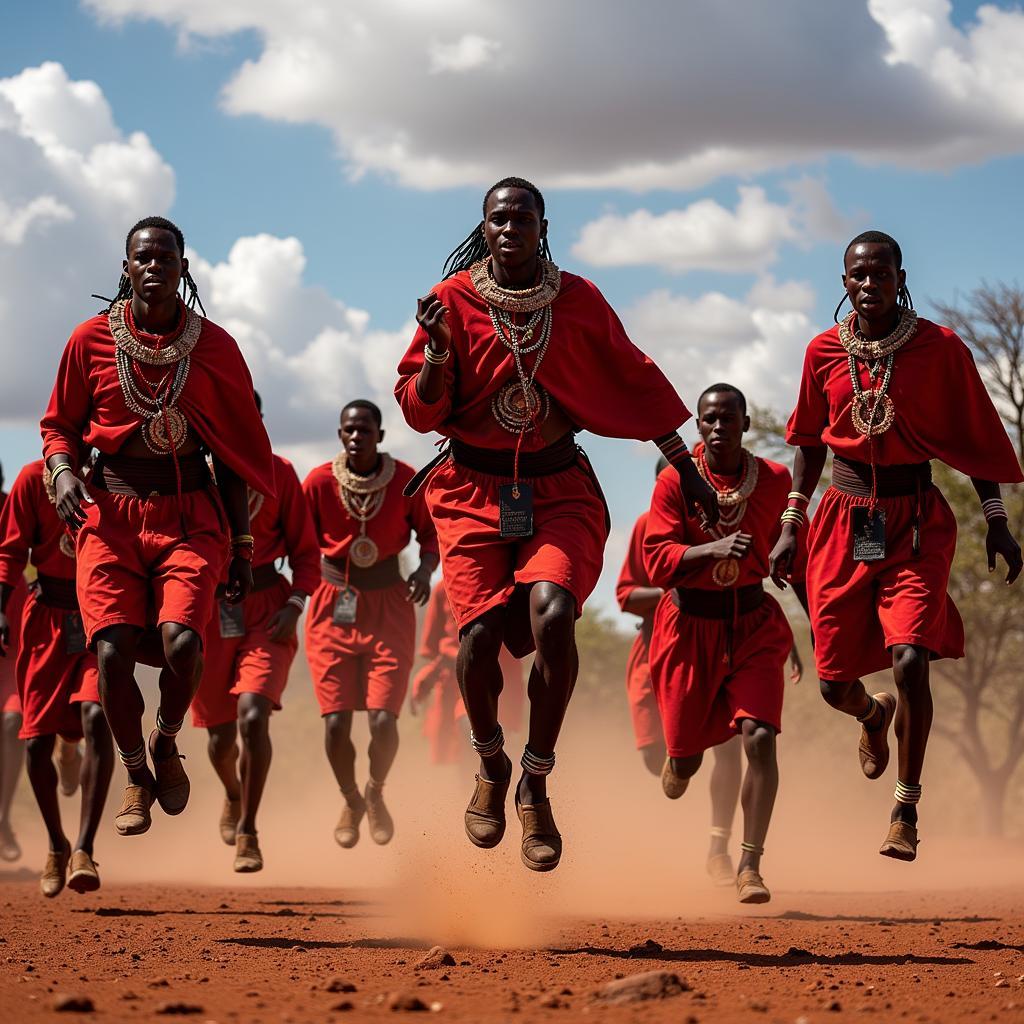 Maasai warriors performing a traditional dance