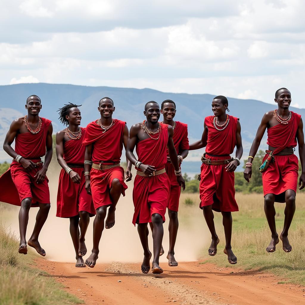 Maasai Warriors Performing Traditional Dance