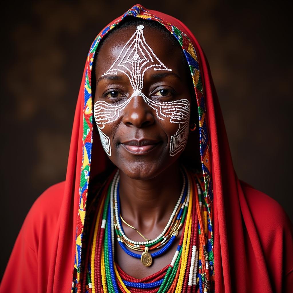 A Maasai woman adorned with traditional beaded necklaces