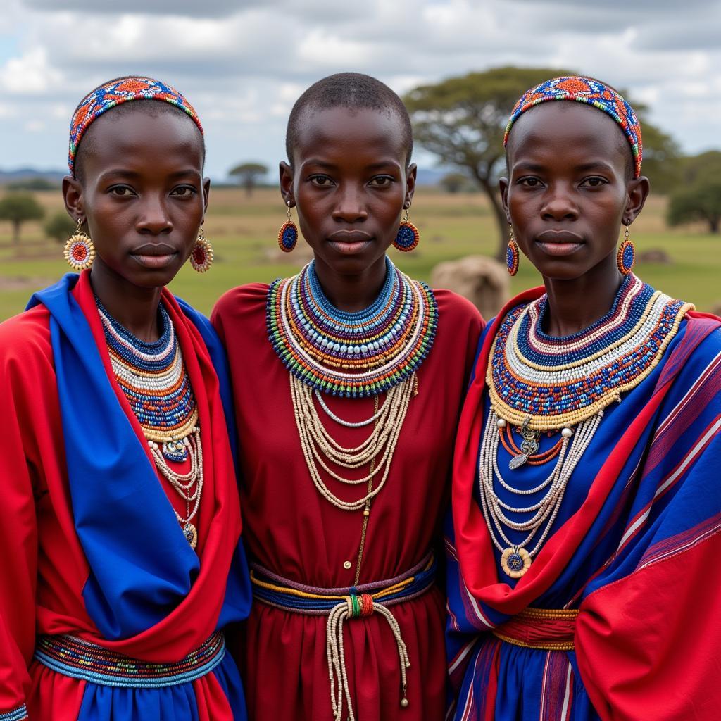 Maasai Women in Traditional Dress and Beadwork