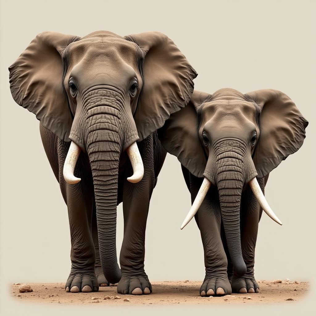 Male and Female African Elephants with Tusks