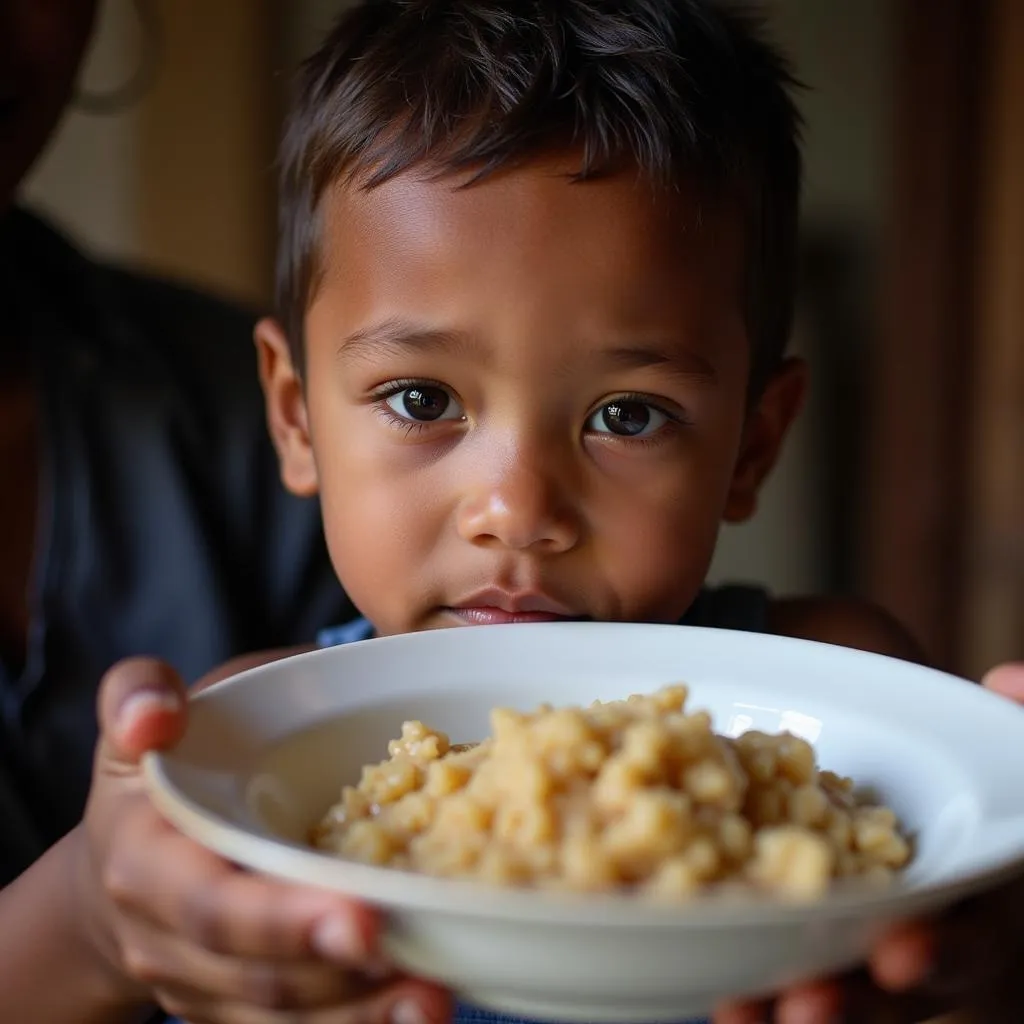 Malnourished Child Receiving Food Aid