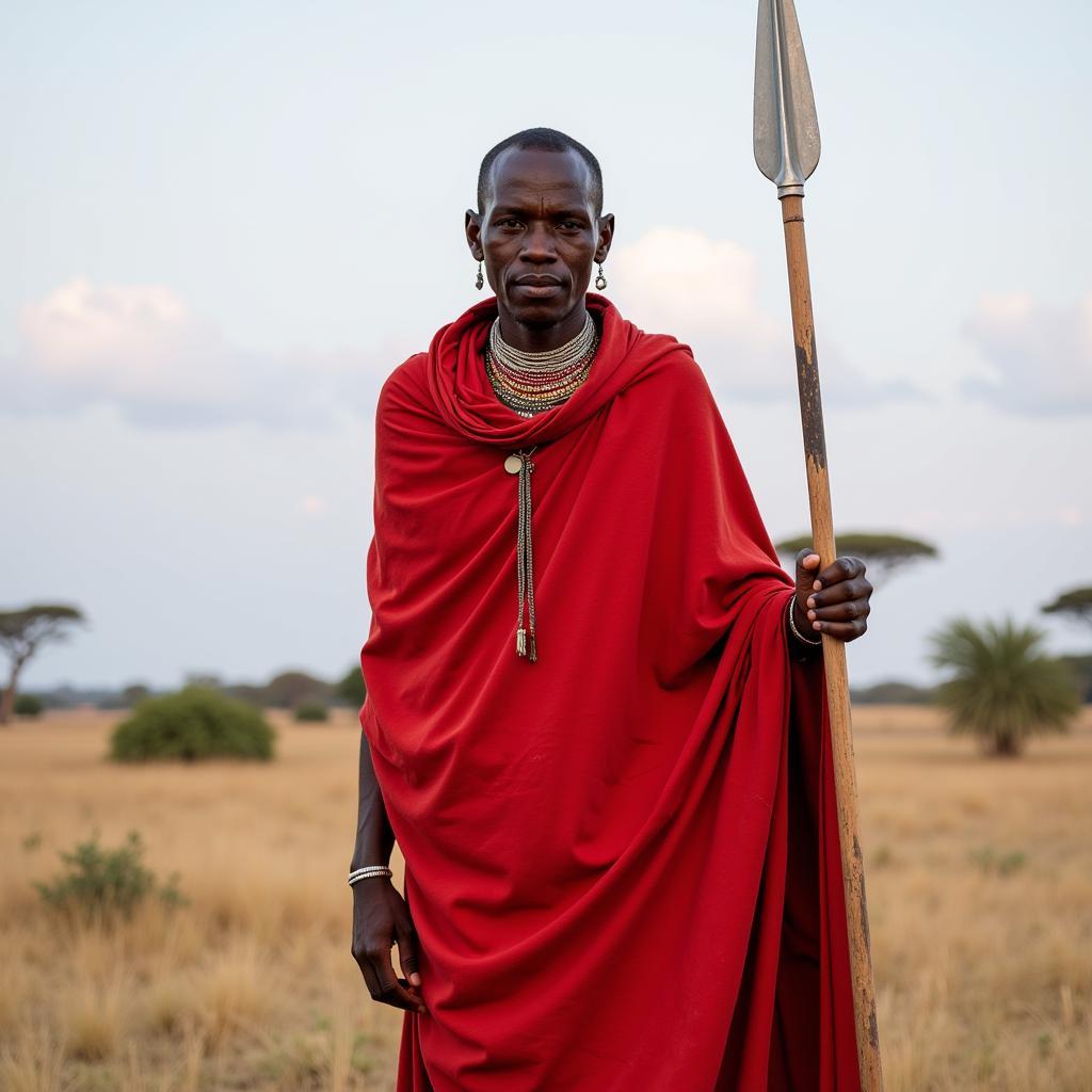 Maasai Warrior in Traditional Red Shuka