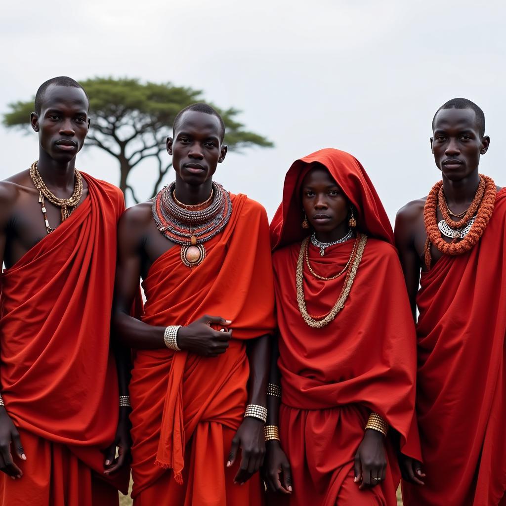 Maasai Warriors in Traditional Red Shuka