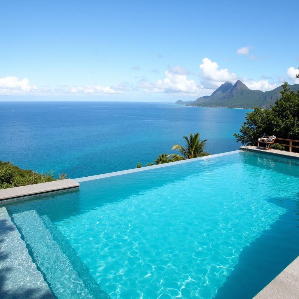 Infinity pool overlooking the ocean in Mauritius 