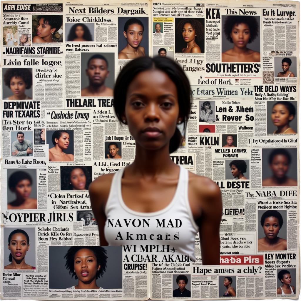 Media Portrayal of African Girl Sex Scandals: A collage of sensationalized headlines and images depicting African girls as victims, highlighting the need for responsible and nuanced reporting.