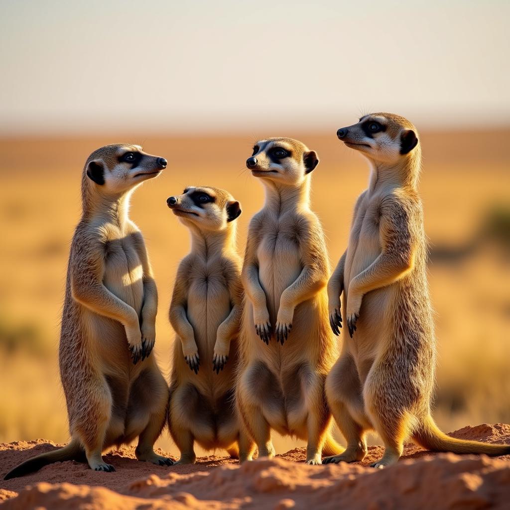 Meerkats standing guard on the African plains