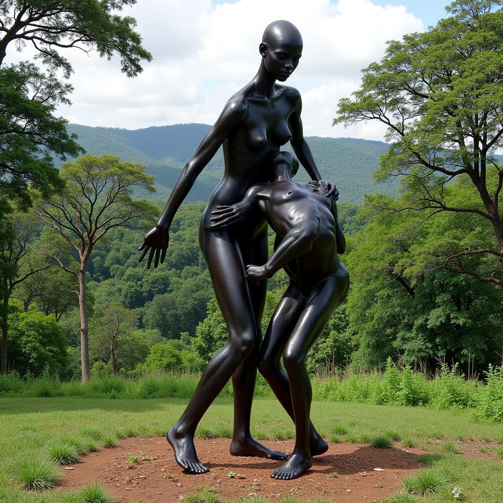 Memorial sculpture dedicated to the victims of the African forest skin trade