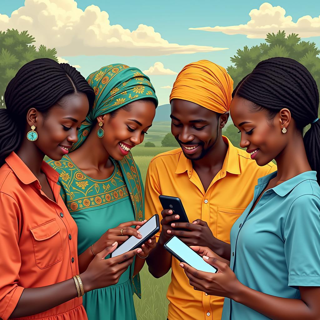 African people using mobile banking services