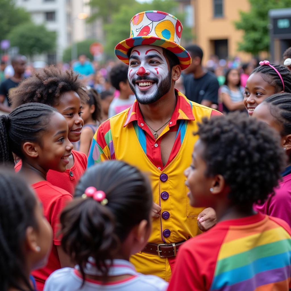 Contemporary African American Clown Entertaining Children