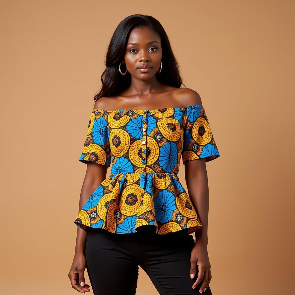 Modern African Blouse with Ankara Print