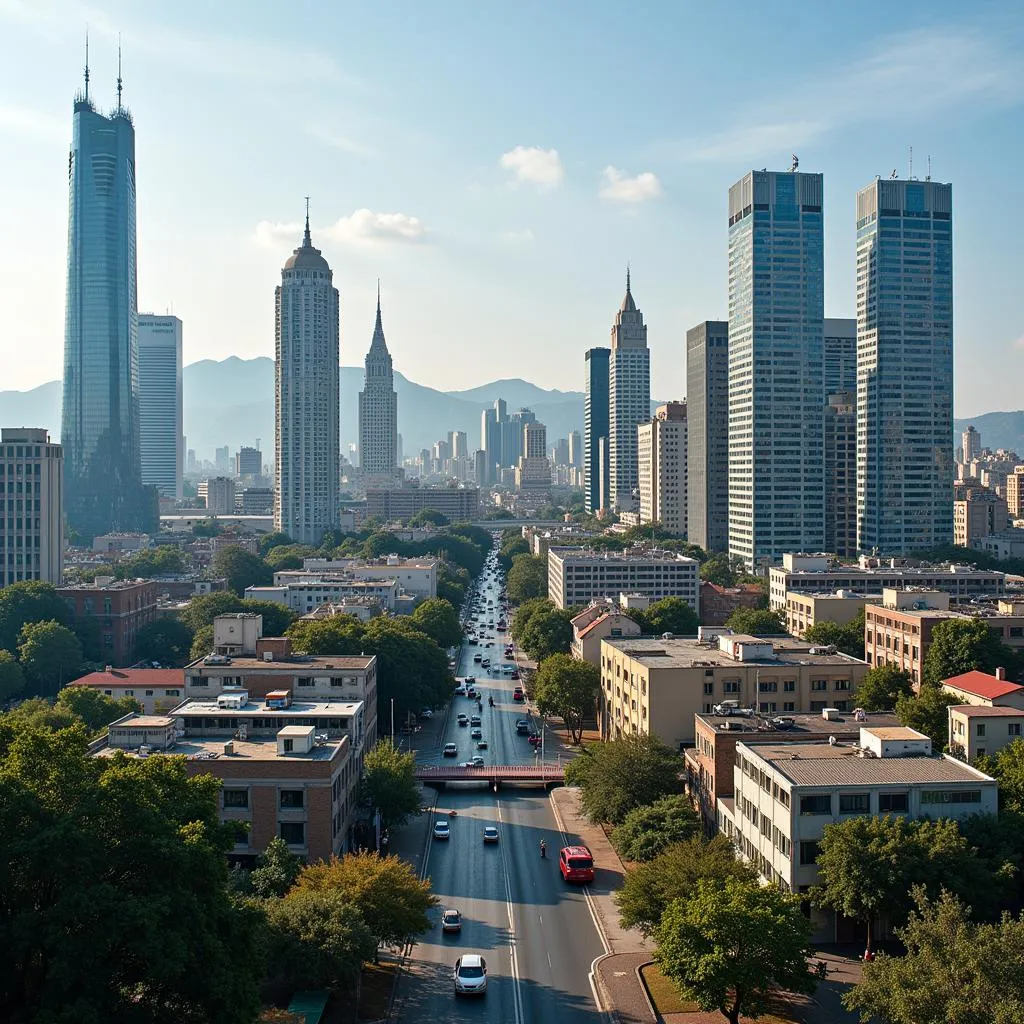 A modern cityscape in Africa, highlighting urbanization and economic growth