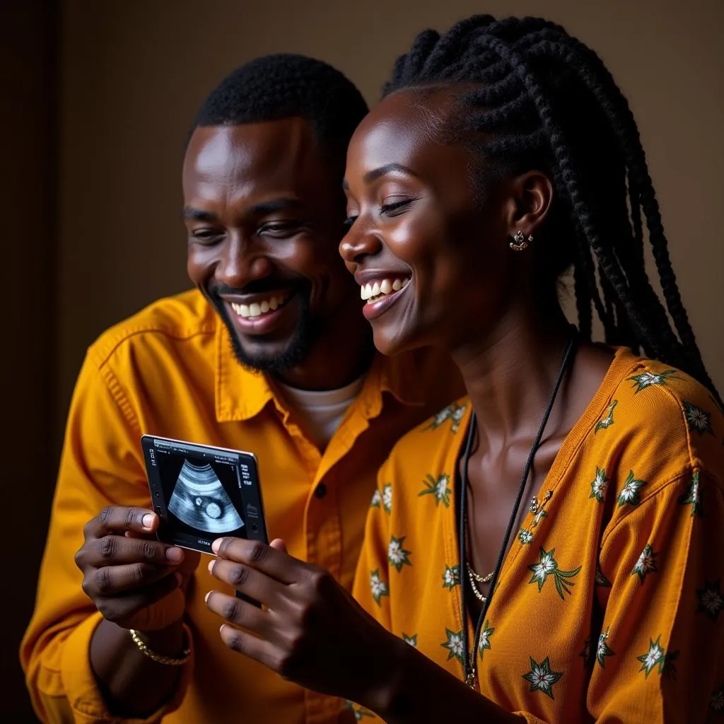 Modern African Couple Looking at Sonogram