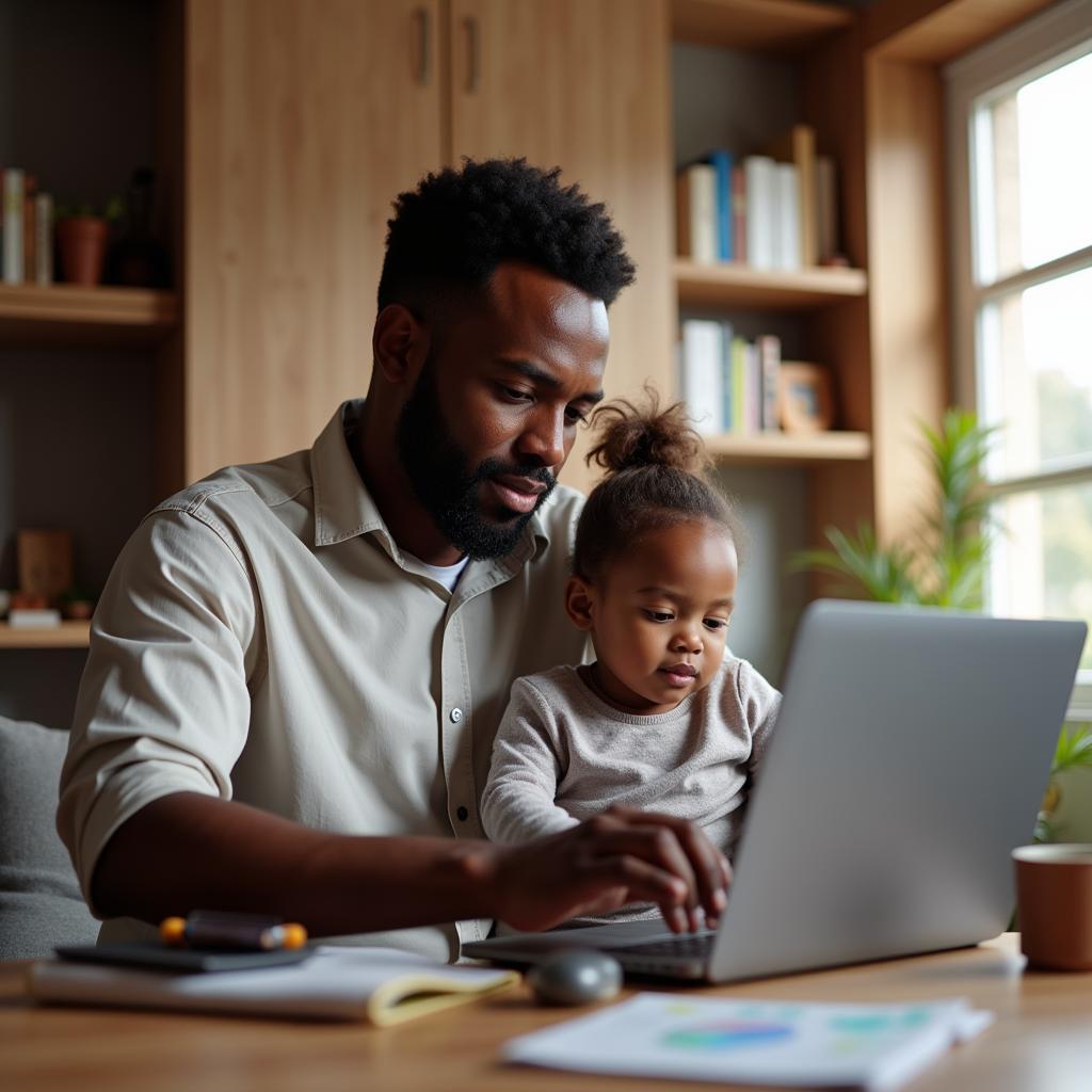 Modern African Father Working From Home