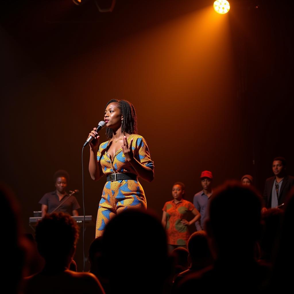 Modern African female musician performing on stage