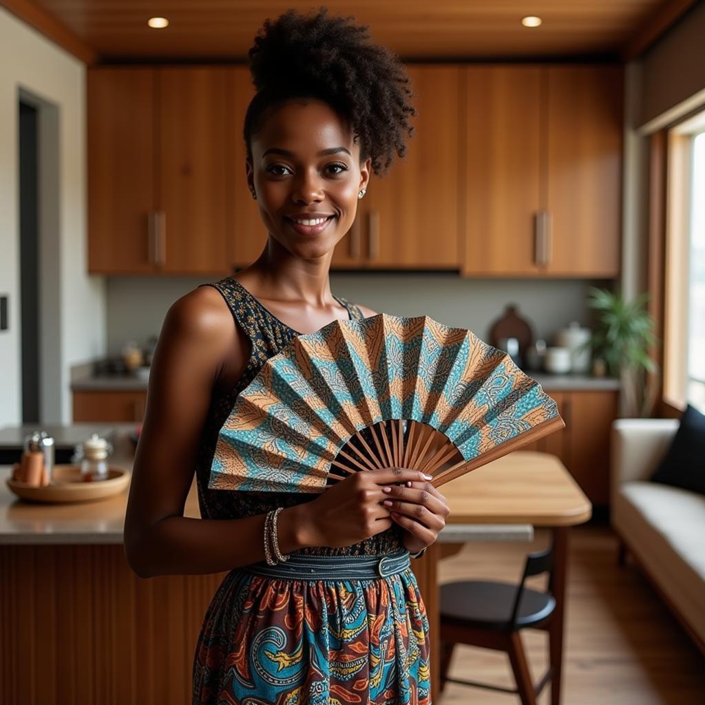 Modern Woman with African Hand Fan