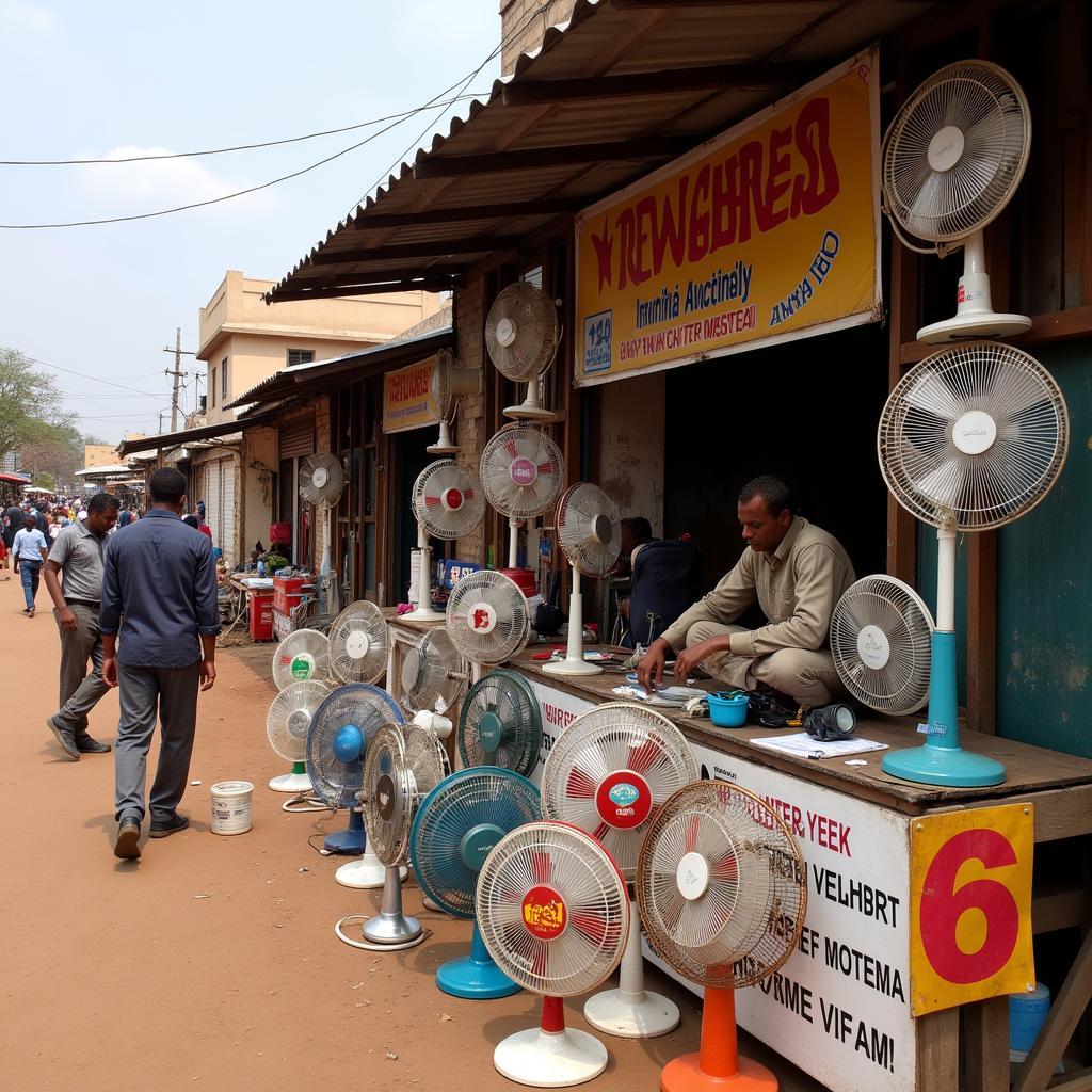 Modern African Marketplace: Electric Fans for Sale