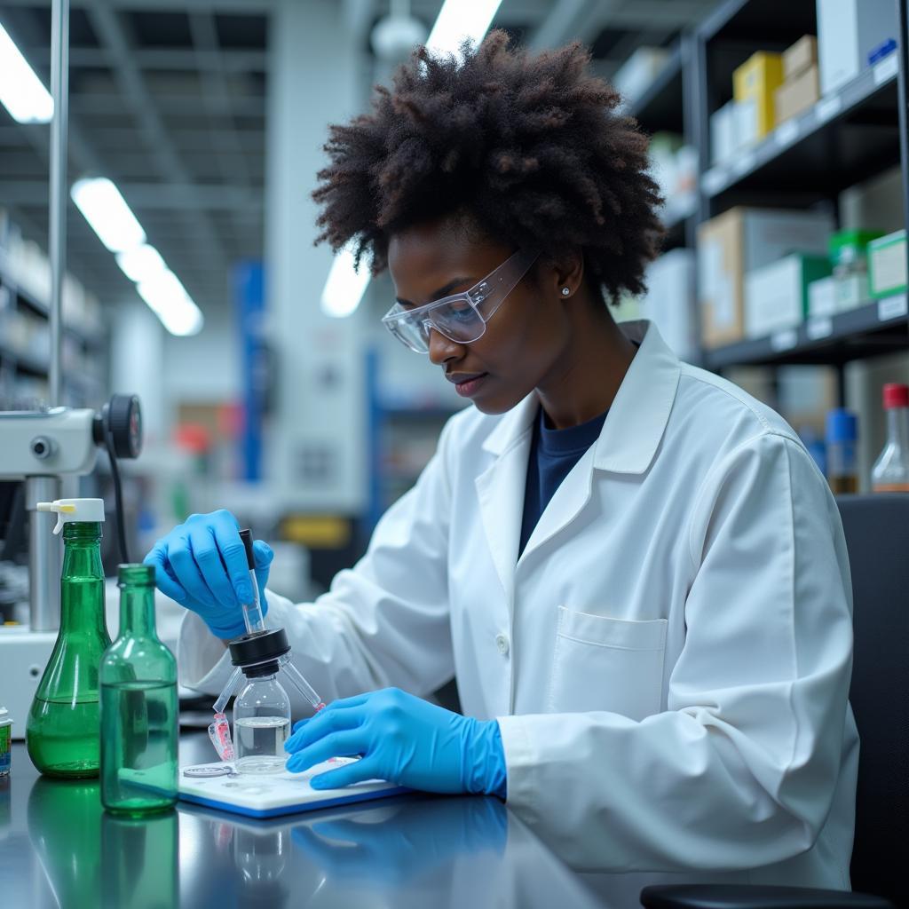 Modern African Scientist Working in a Laboratory on Renewable Energy