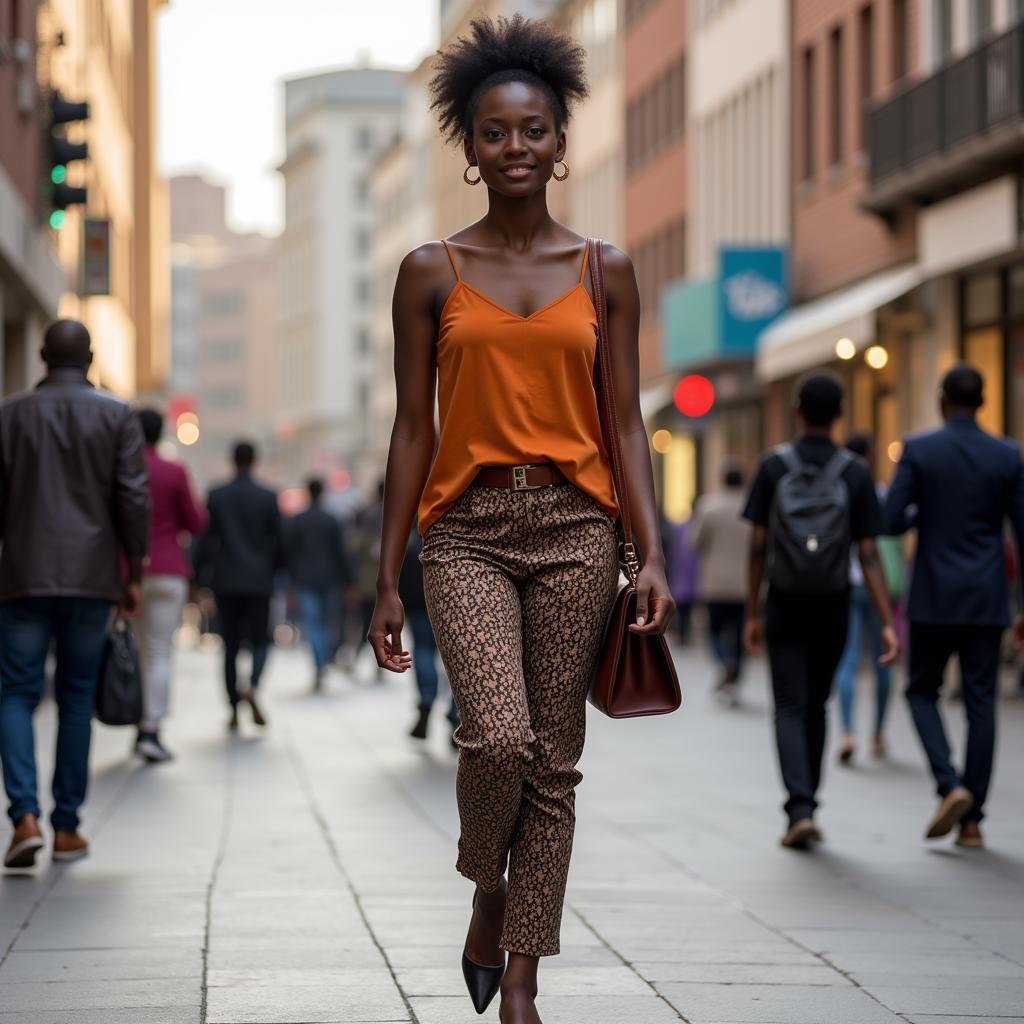 Modern African Woman in Cityscape