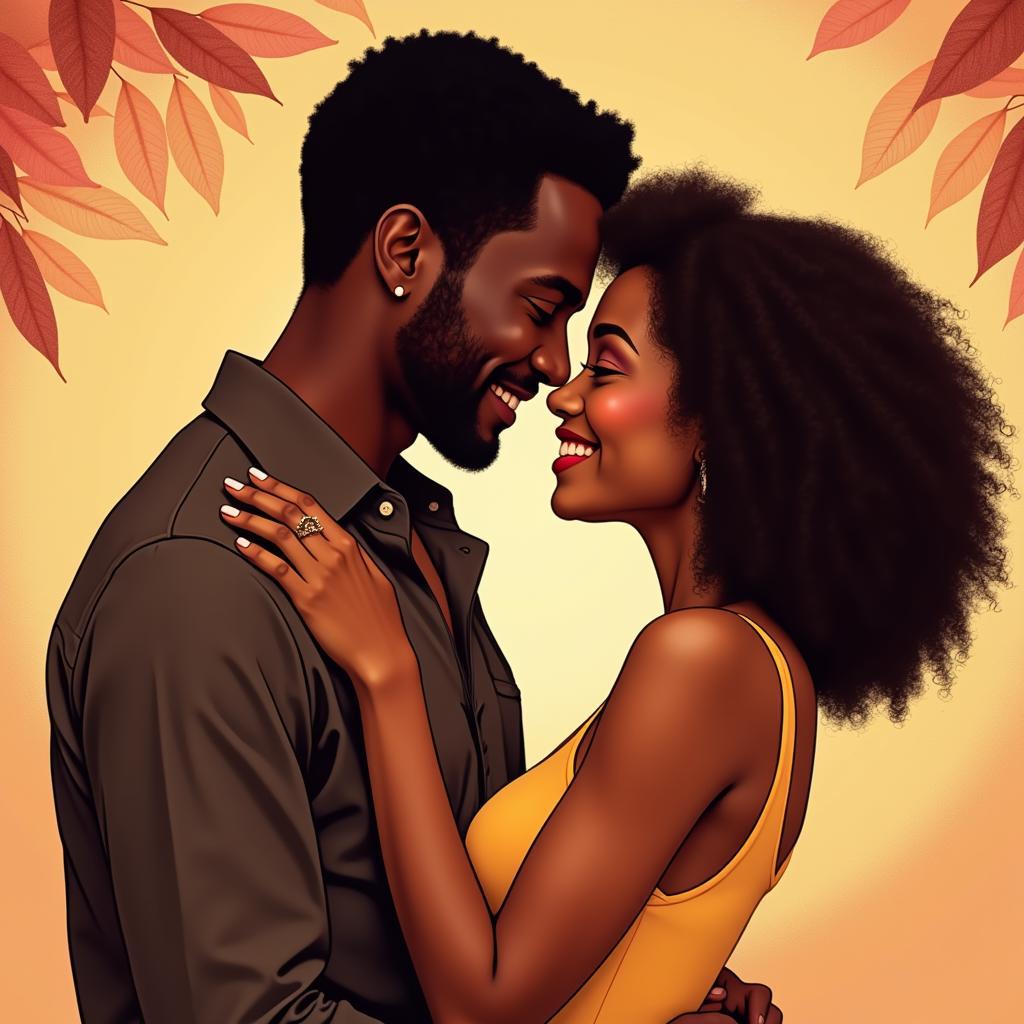 A diverse couple embraces on a promotional movie poster