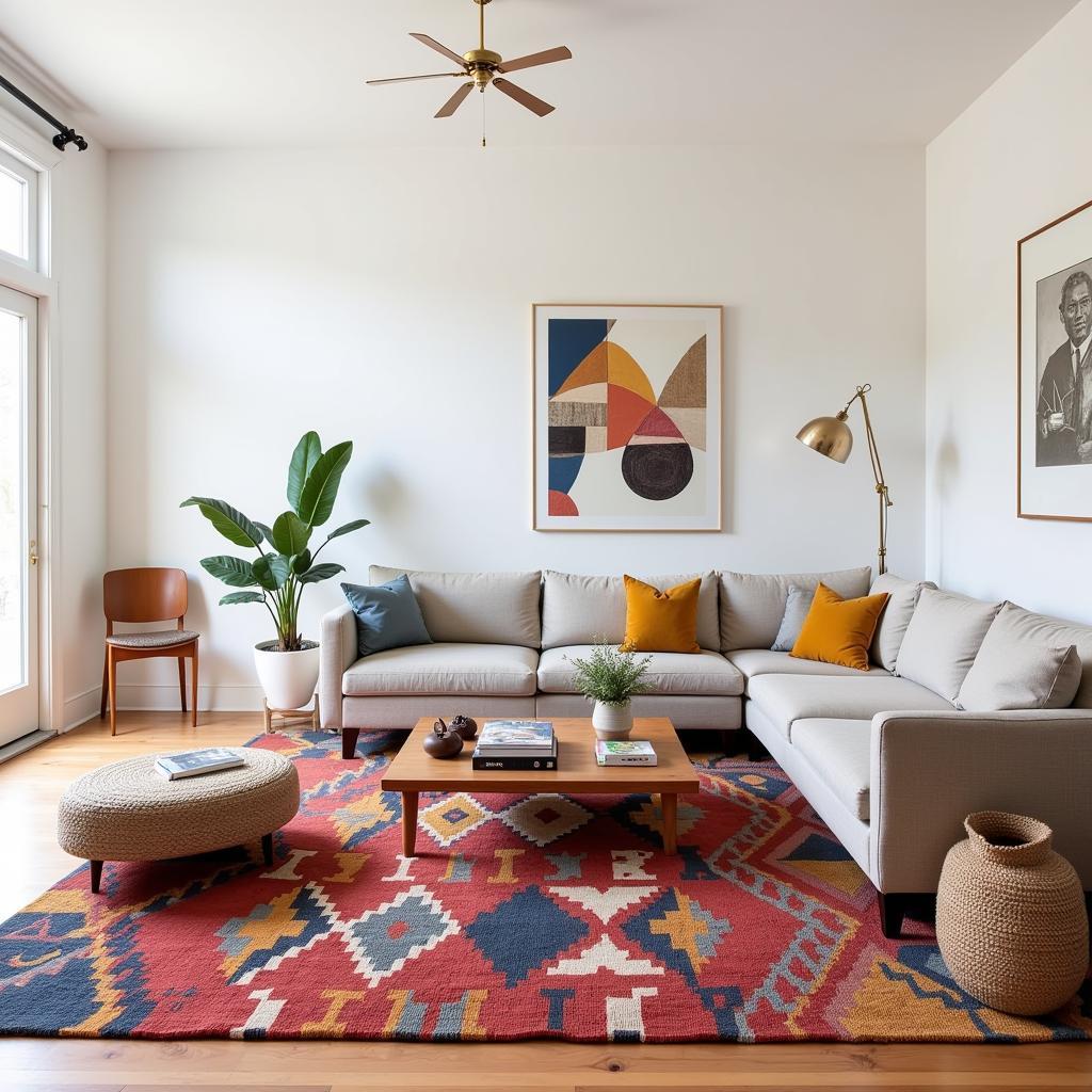 Modern Living Room with African Kilim Rug