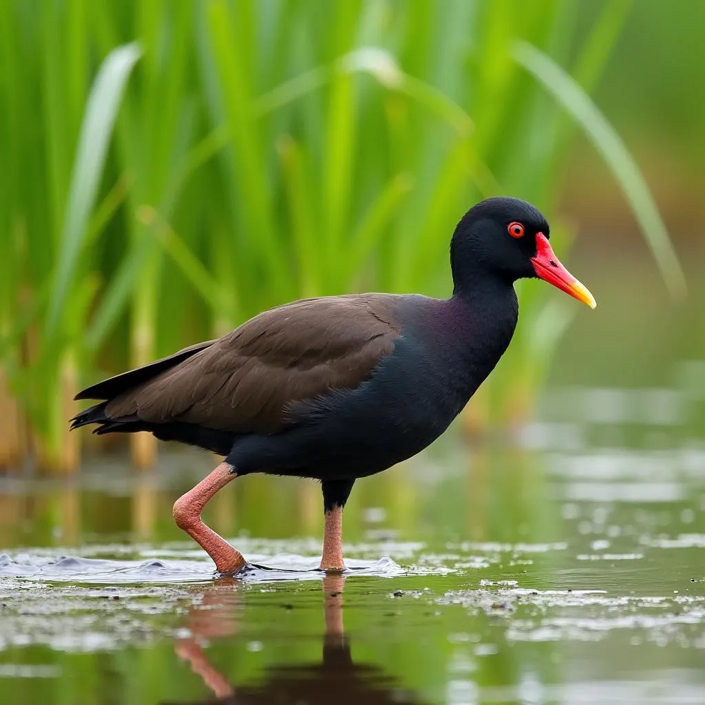 Moorhen amongst reeds