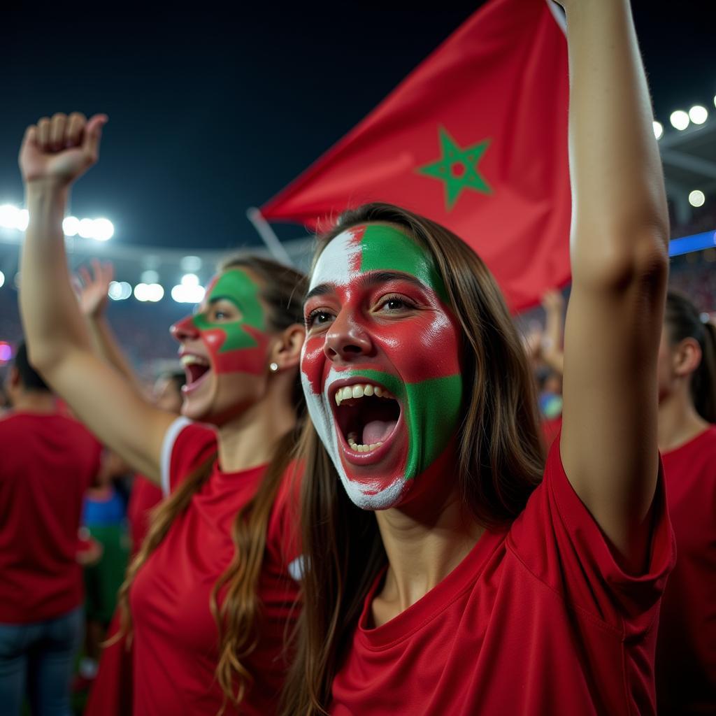 Moroccan fans erupt in celebration after their team's victory at the 2018 CHAN