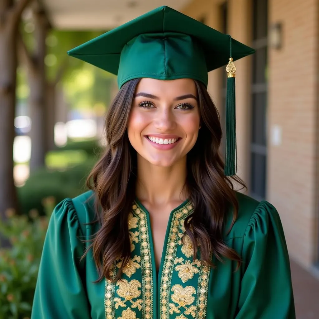 Moroccan graduate in a flowing kaftan