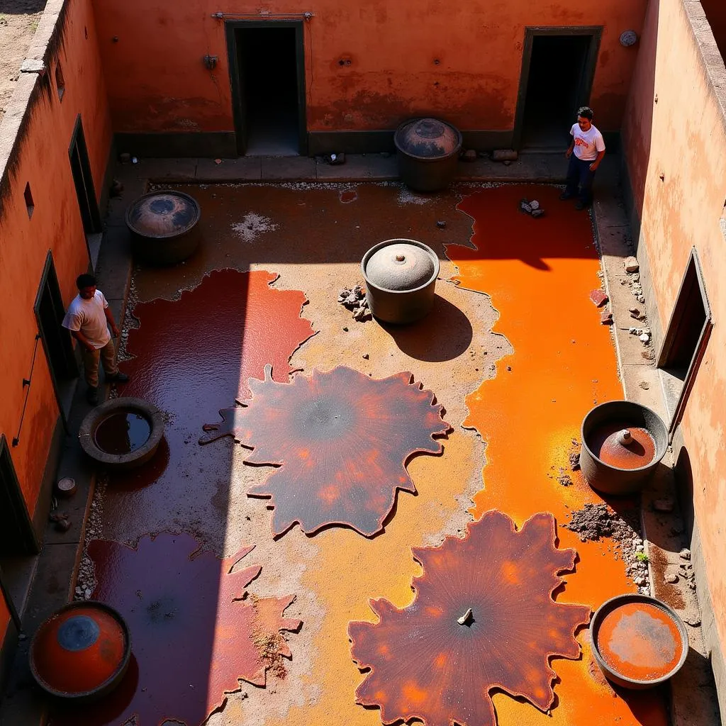 Aerial view of the ancient tanneries in Fes