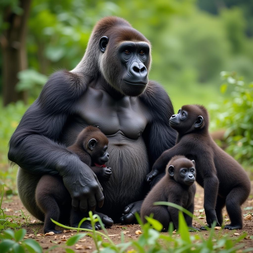 Mountain Gorilla Family in the Forest