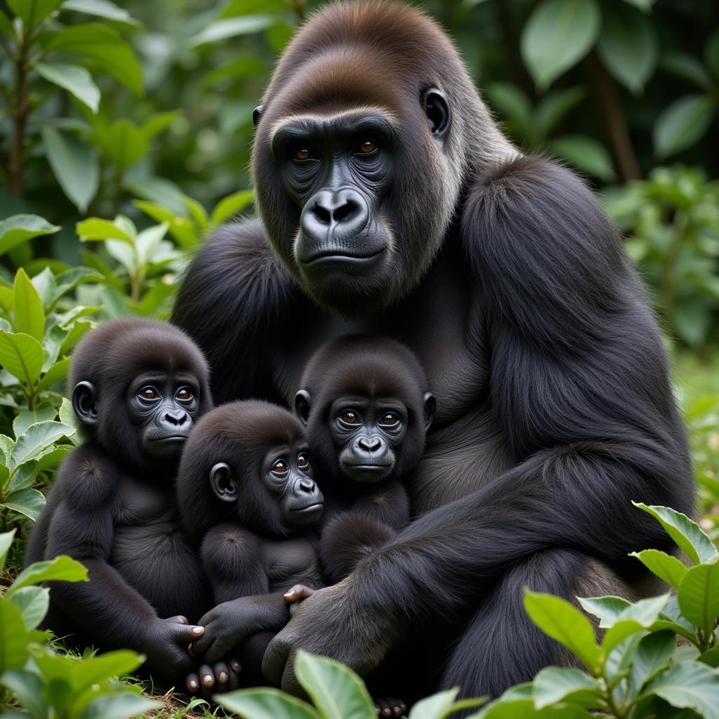 Mountain gorilla family in Volcanoes National Park