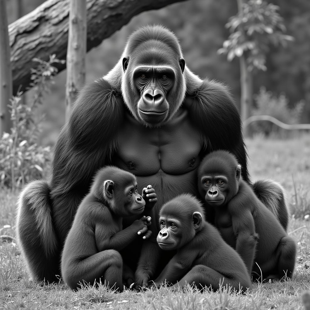 Mountain Gorilla Family with Silverback