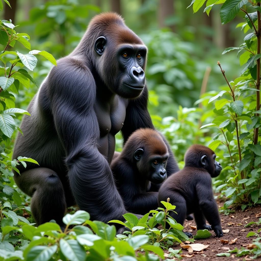 Mountain Gorillas in Rainforest