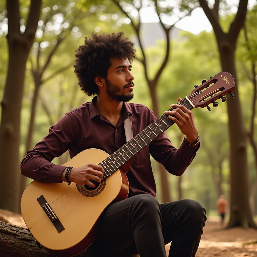 Musician Playing the Kora Outdoors