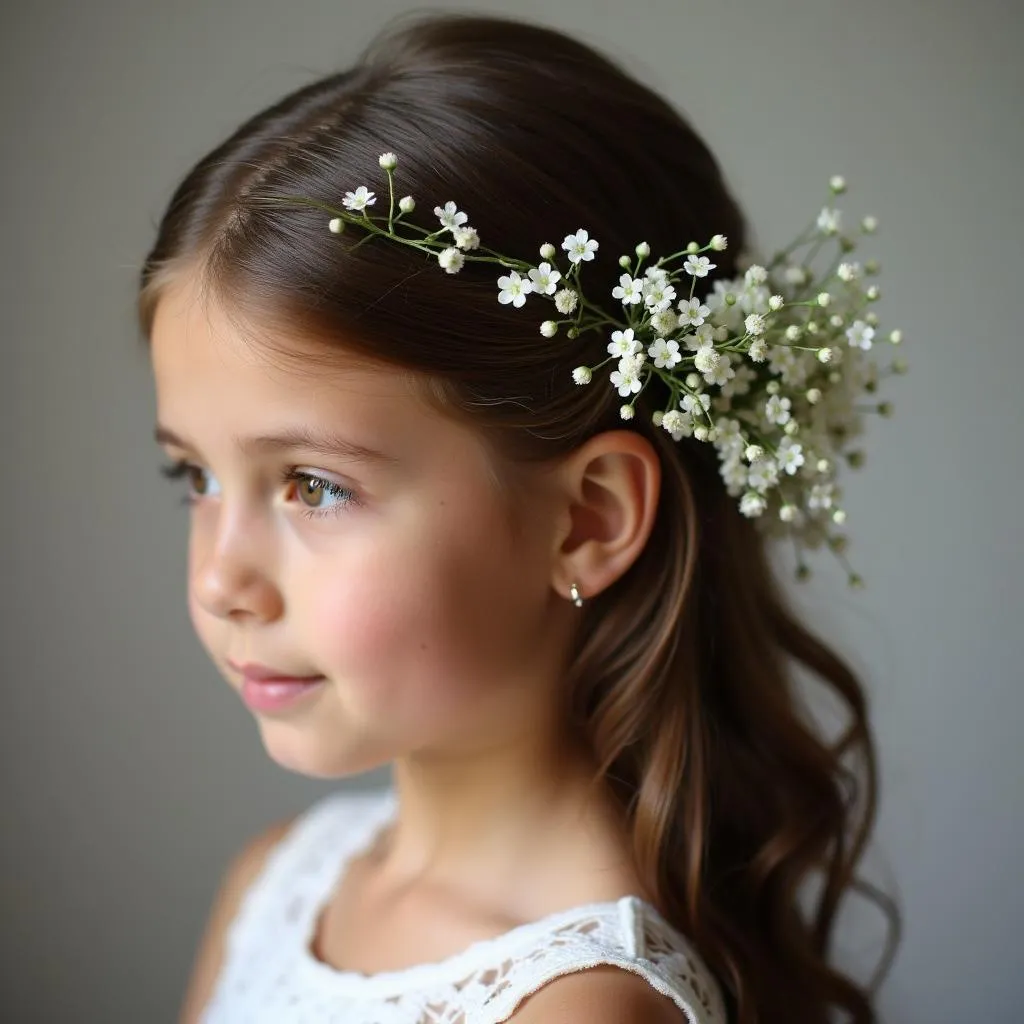 Natural Flower Girl Hairstyle with Baby Breath