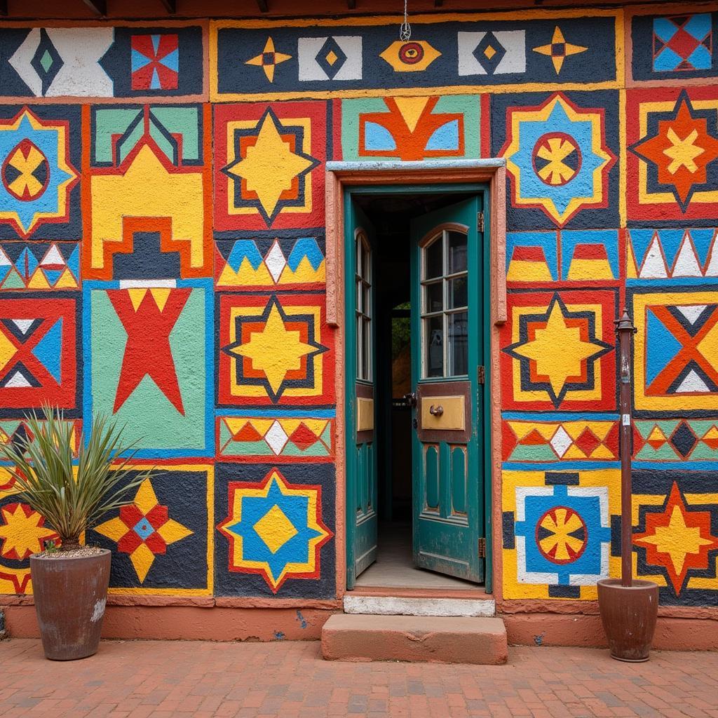 Ndebele house painting with geometric patterns