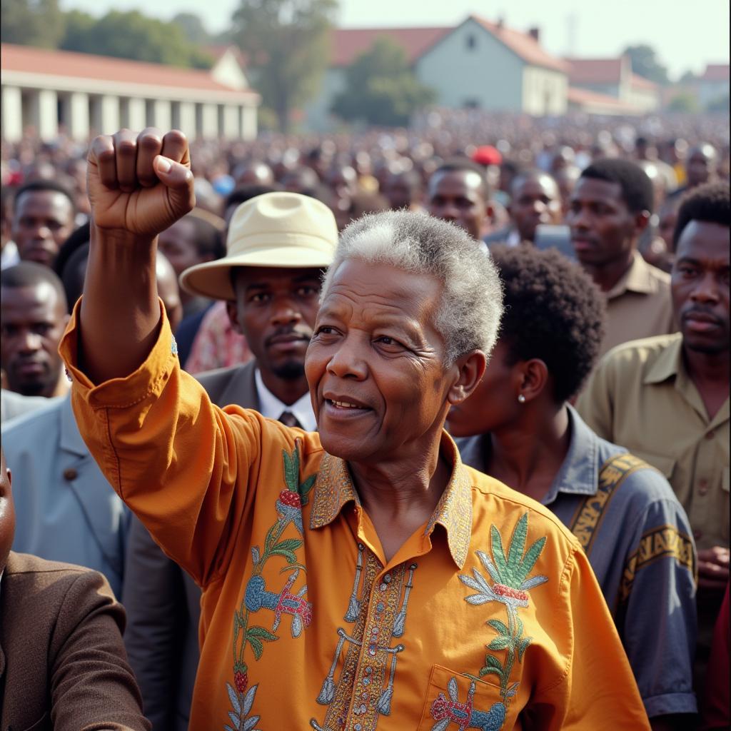 Nelson Mandela raising fist