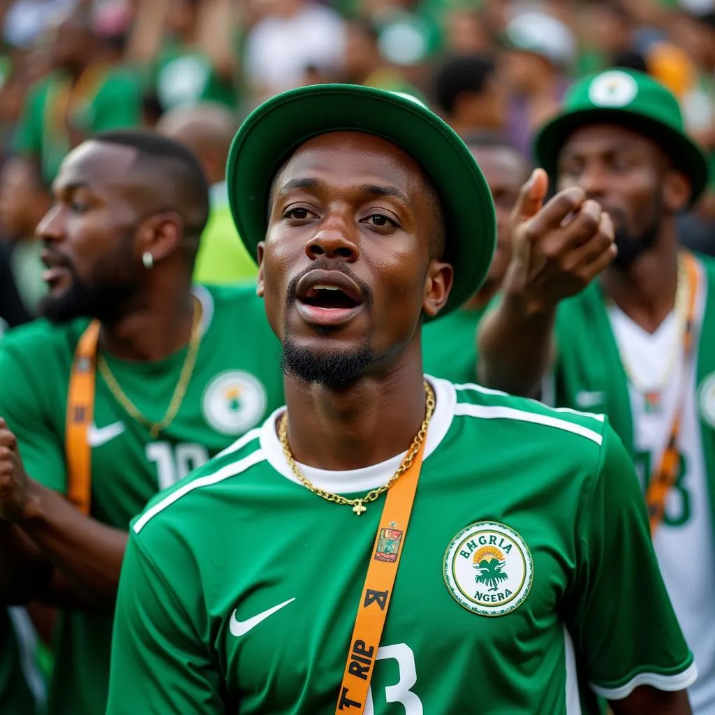 Nigerian fans passionately cheering from the stands during the 2019 African Cup of Nations