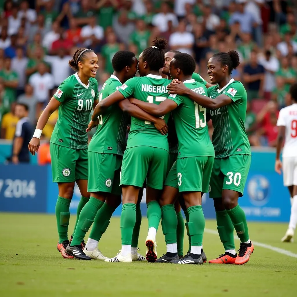 Nigerian players celebrating a goal during the 2019 African Cup of Nations