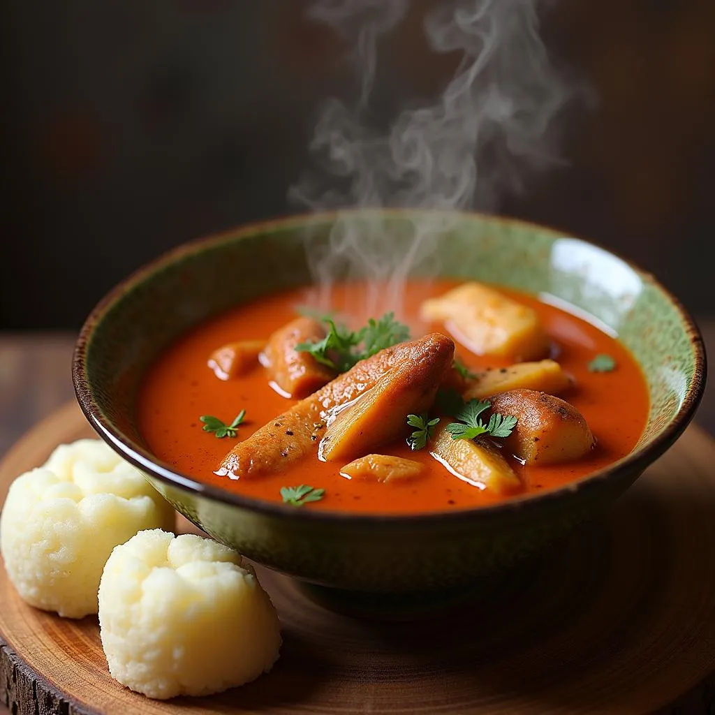 Nigerian Soup seasoned with Fermented Fish, served with Fufu