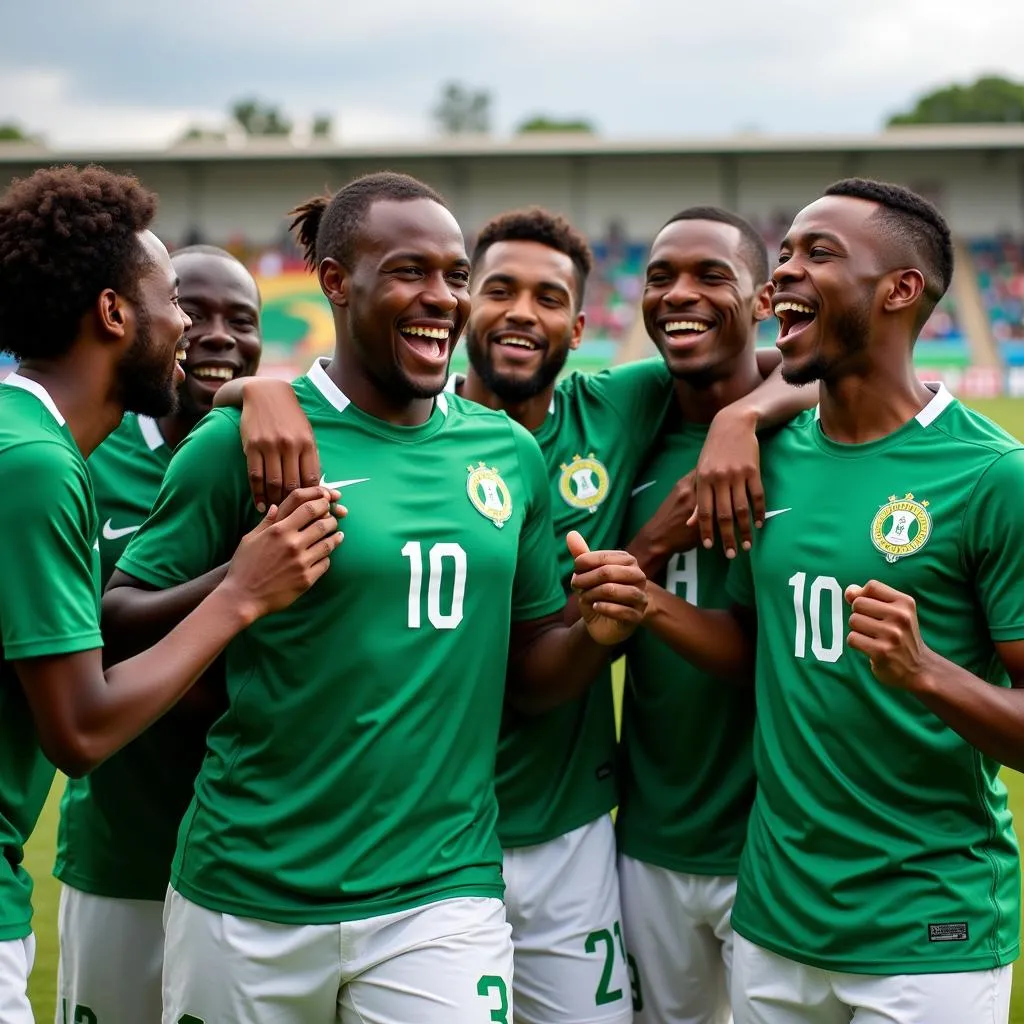 The Nigerian team celebrates their third-place finish in the 2019 African Cup of Nations